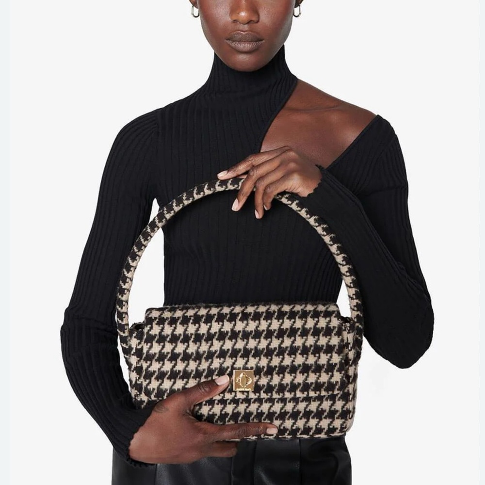 Anine Bing Black and Cream Houndstooth Shoulder Bag